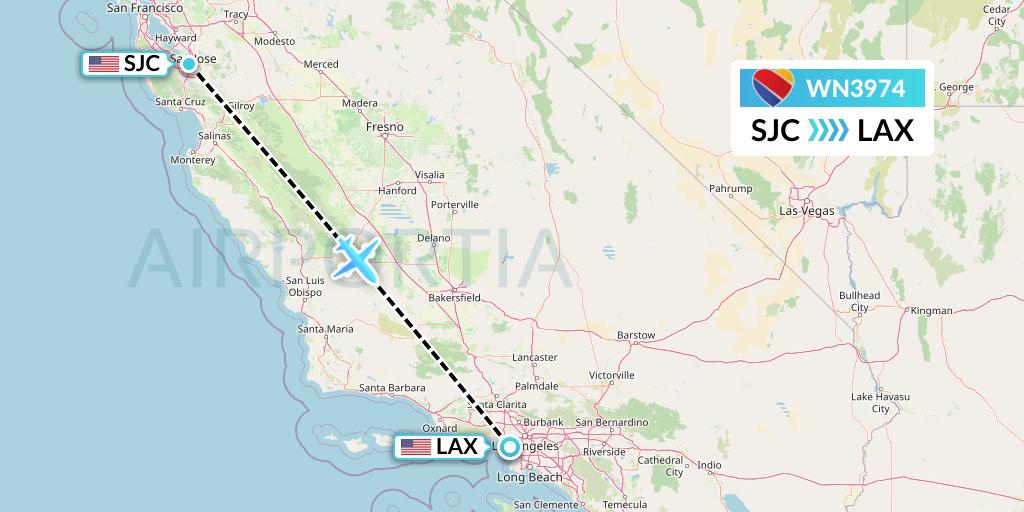 WN3974 Southwest Airlines Flight Map: San Jose to Los Angeles