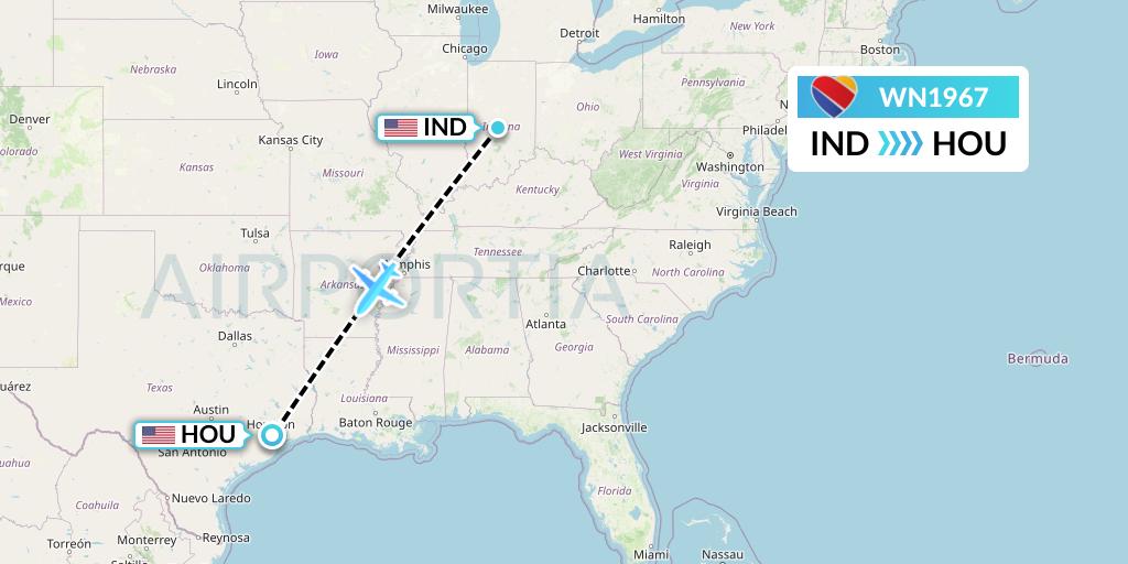 WN1967 Southwest Airlines Flight Map: Indianapolis to Houston