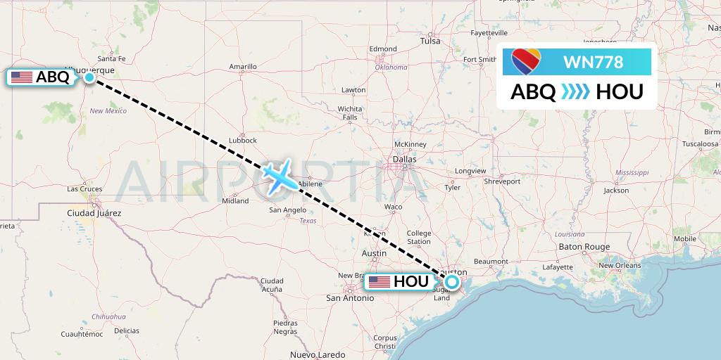 WN778 Southwest Airlines Flight Map: Albuquerque to Houston