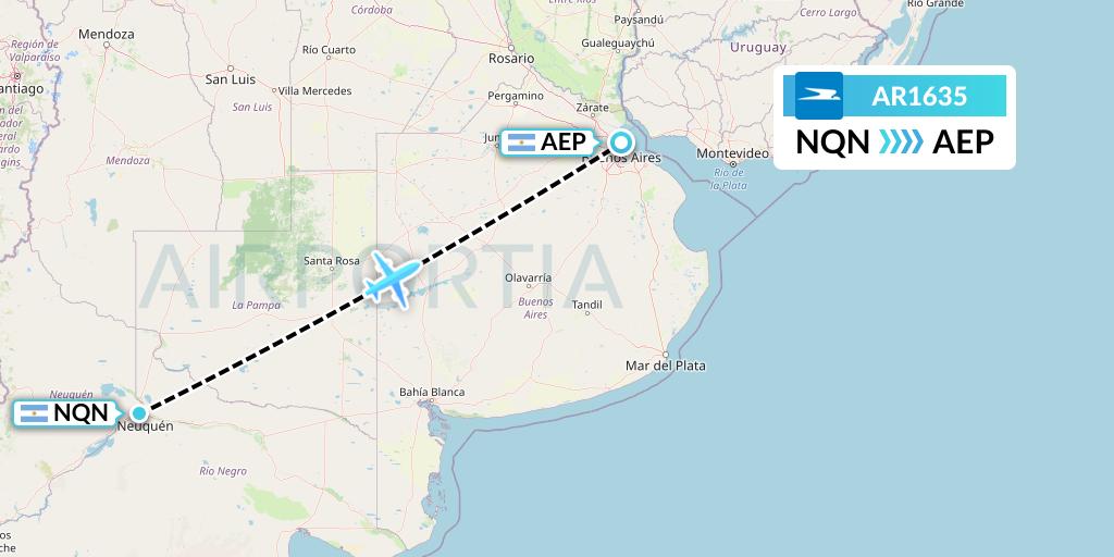 AR1635 Aerolineas Argentinas Flight Map: Neuquen to Buenos Aires