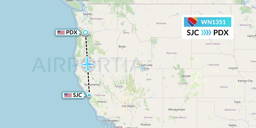 WN1351 Southwest Airlines Flight Map: San Jose to Portland
