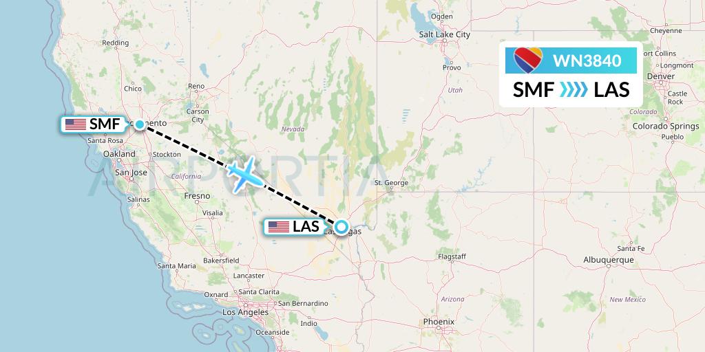 WN3840 Southwest Airlines Flight Map: Sacramento to Las Vegas