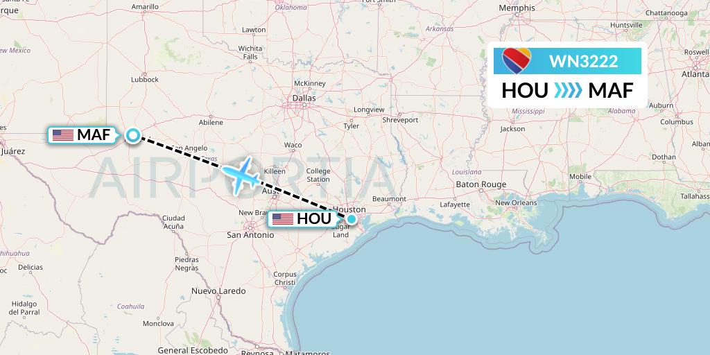 WN3222 Southwest Airlines Flight Map: Houston to Midland