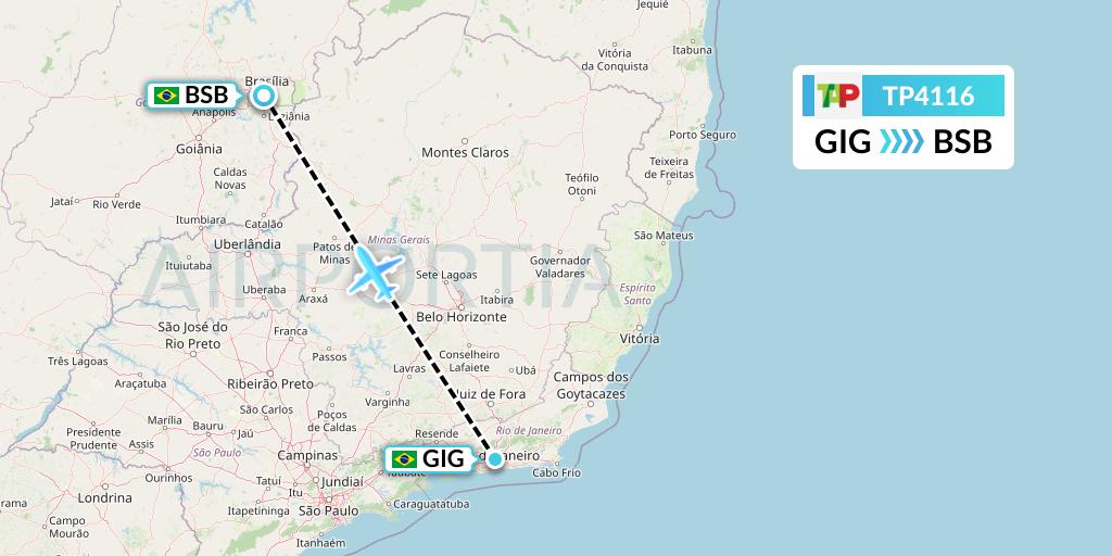 TP4116 TAP Portugal Flight Map: Rio de Janeiro to Brasilia