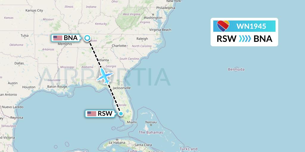 WN1945 Southwest Airlines Flight Map: Fort Myers to Nashville