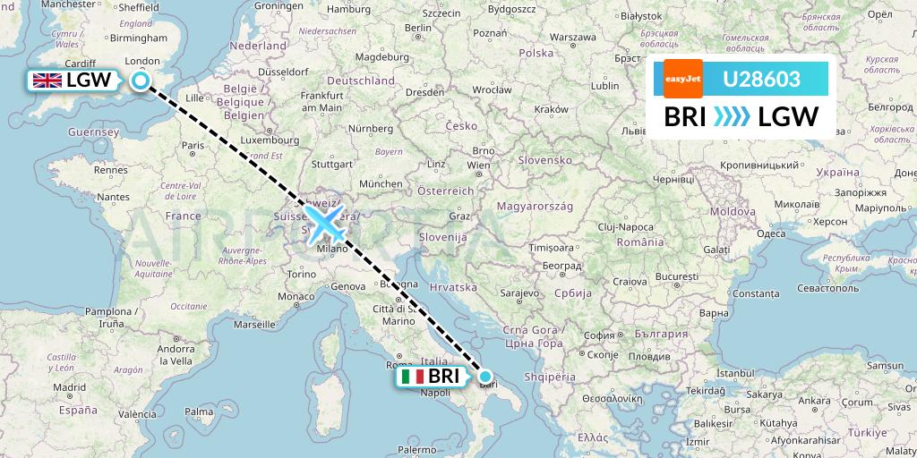 U28603 EasyJet Flight Map: Bari to London