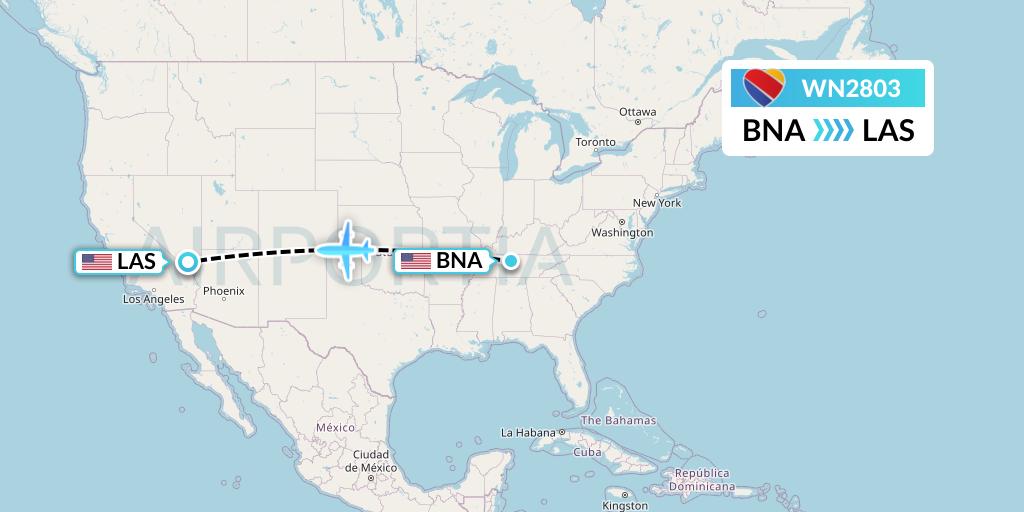 WN2803 Southwest Airlines Flight Map: Nashville to Las Vegas