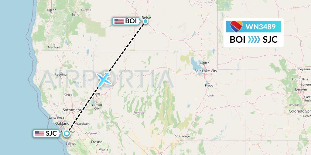 WN3489 Southwest Airlines Flight Map: Boise to San Jose