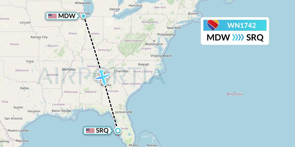 WN1742 Southwest Airlines Flight Map: Chicago to Sarasota