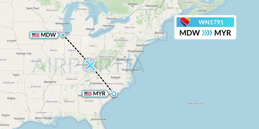 WN1791 Southwest Airlines Flight Map: Chicago to Myrtle Beach