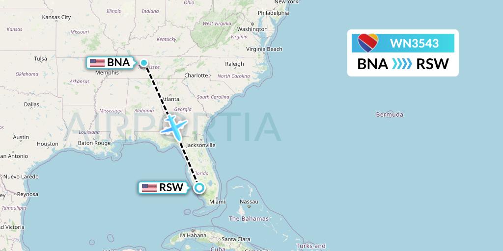 WN3543 Southwest Airlines Flight Map: Nashville to Fort Myers