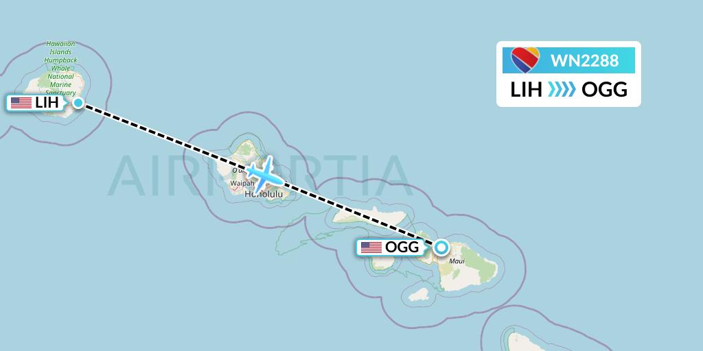 WN2288 Southwest Airlines Flight Map: Lihue to Kahului