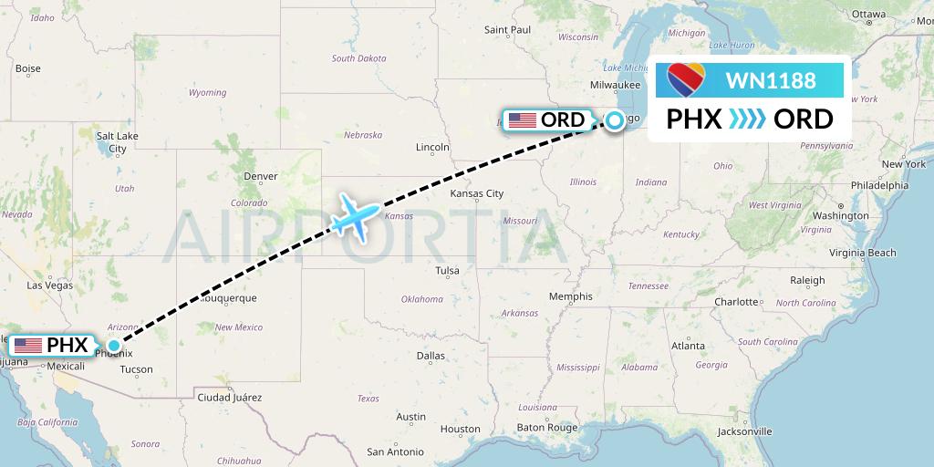WN1188 Southwest Airlines Flight Map: Phoenix to Chicago