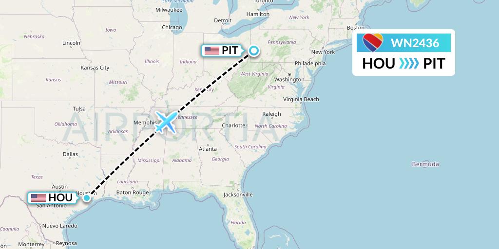 WN2436 Southwest Airlines Flight Map: Houston to Pittsburgh