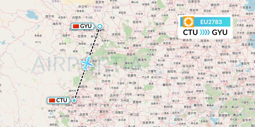 EU2783 Chengdu Airlines Flight Map: Chengdu to Guyuan