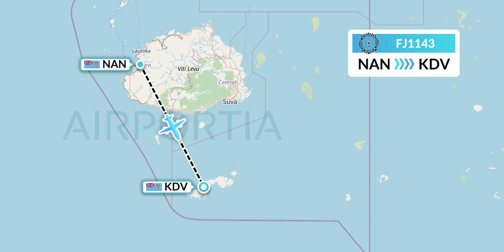 FJ1143 Fiji Airways Flight Map: Nadi to Kandavu