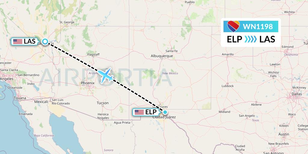 WN1198 Southwest Airlines Flight Map: El Paso to Las Vegas