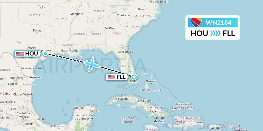 WN2184 Southwest Airlines Flight Map: Houston to Fort Lauderdale