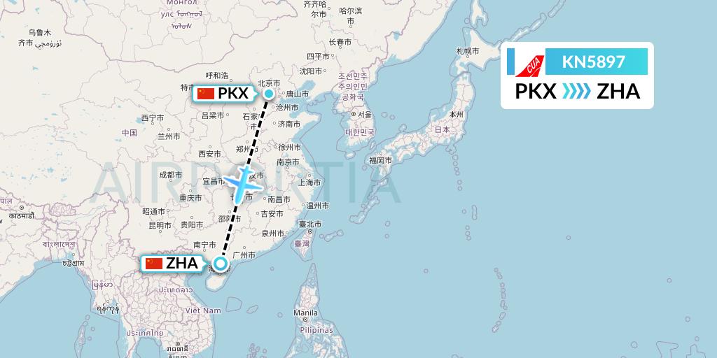 KN5897 China United Airlines Flight Map: Beijing to Zhanjiang
