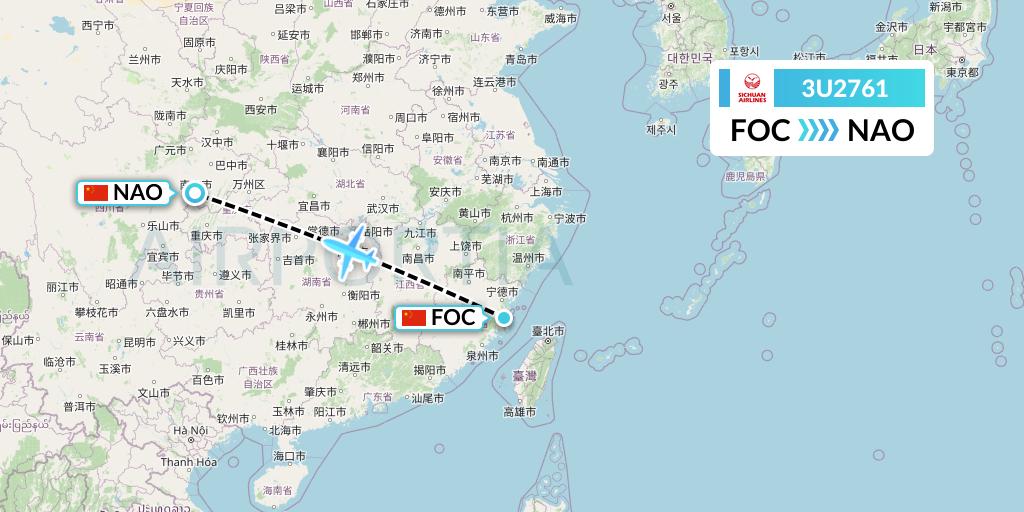 3U2761 Sichuan Airlines Flight Map: Fuzhou to Nanchong