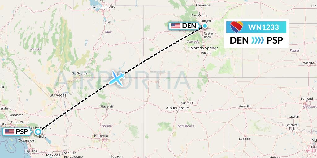 WN1233 Southwest Airlines Flight Map: Denver to Palm Springs