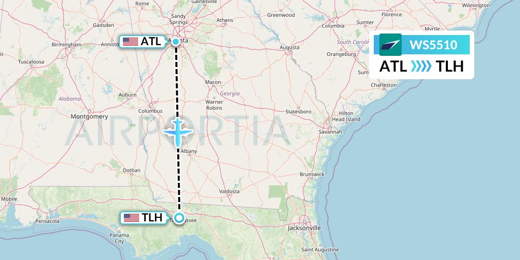WS5510 WestJet Flight Map: Atlanta to Tallahassee