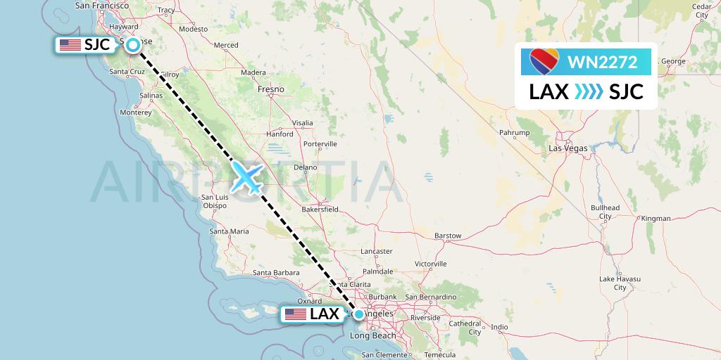 WN2272 Southwest Airlines Flight Map: Los Angeles to San Jose