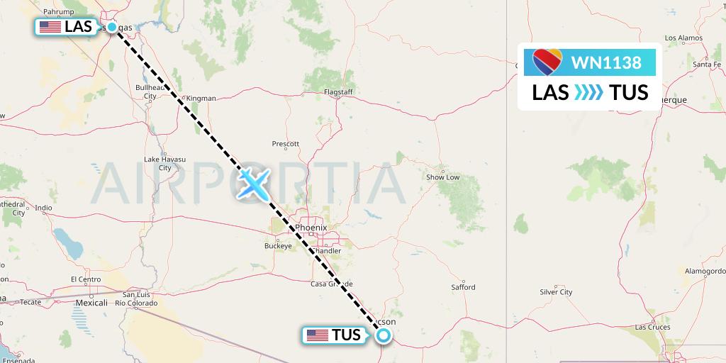 WN1138 Southwest Airlines Flight Map: Las Vegas to Tucson