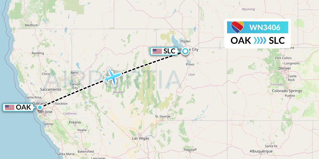 WN3406 Southwest Airlines Flight Map: Oakland to Salt Lake City