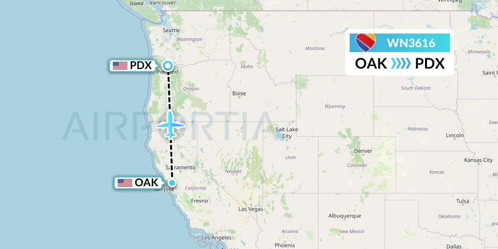 WN3616 Southwest Airlines Flight Map: Oakland to Portland