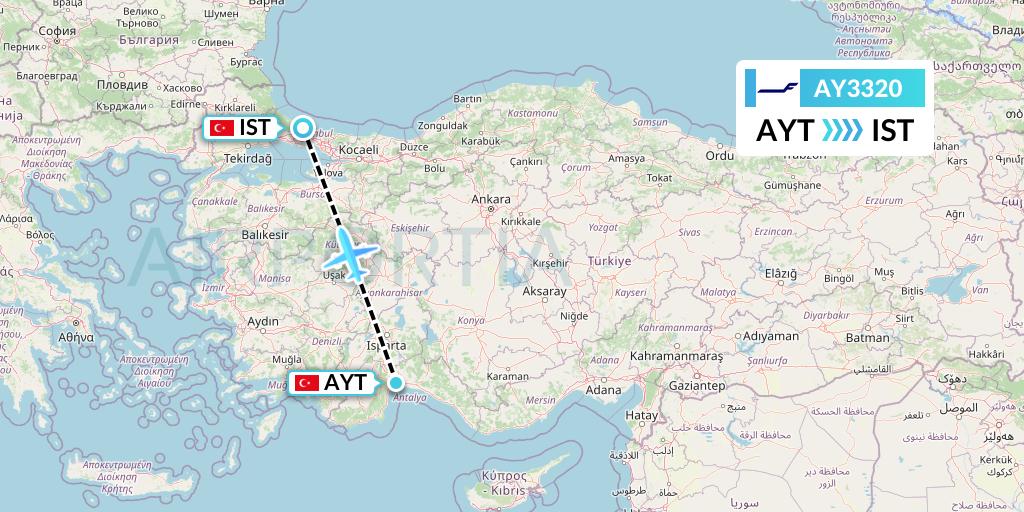 AY3320 Finnair Flight Map: Antalya to Istanbul