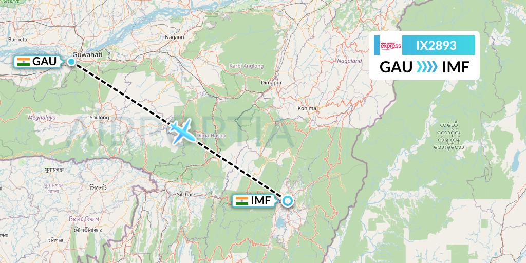 IX2893 Air India Express Flight Map: Guwahati to Imphal