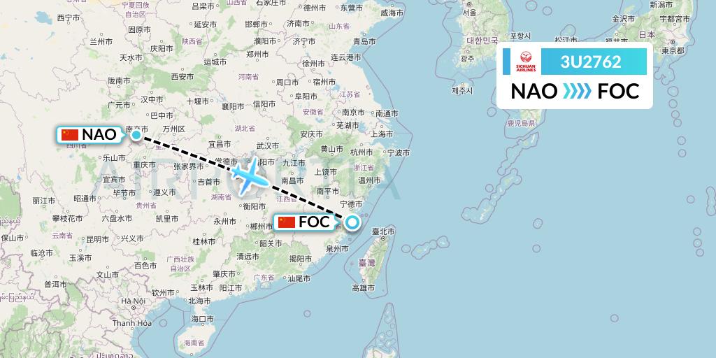 3U2762 Sichuan Airlines Flight Map: Nanchong to Fuzhou