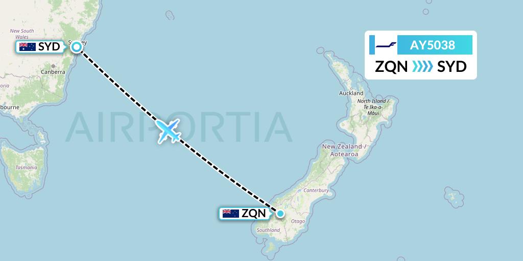 AY5038 Finnair Flight Map: Queenstown to Sydney