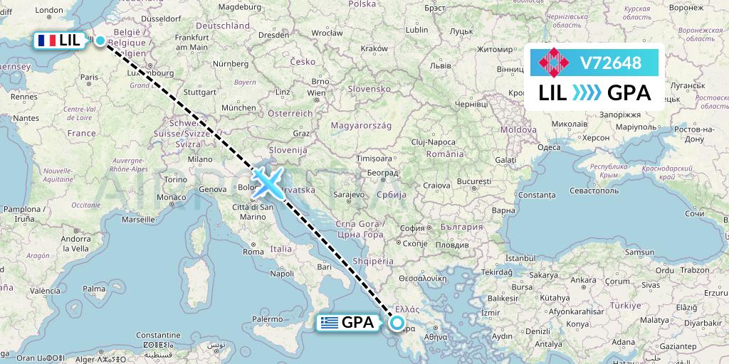 V72648 Volotea Flight Map: Lille to Patras