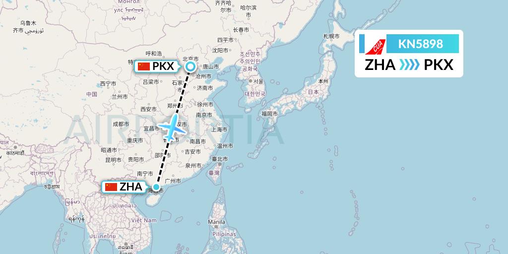 KN5898 China United Airlines Flight Map: Zhanjiang to Beijing
