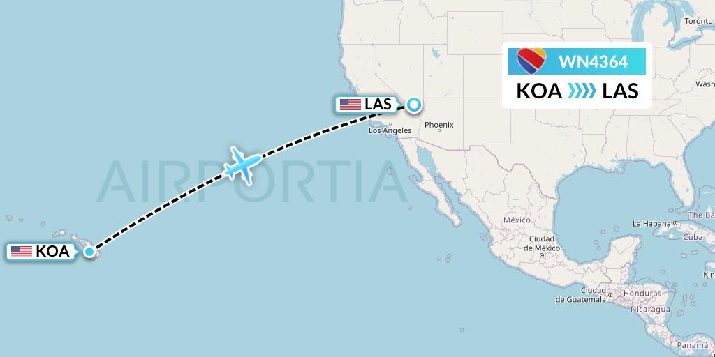 WN4364 Southwest Airlines Flight Map: Kailua-Kona to Las Vegas