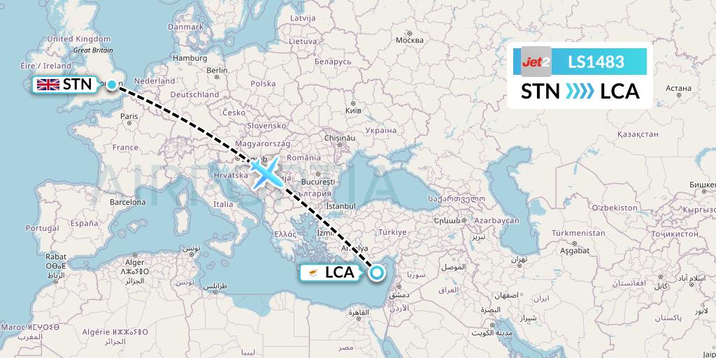 LS1483 Jet2 Flight Map: London to Larnaca