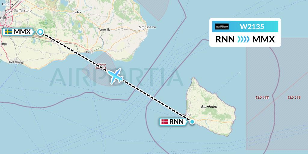 W2135 Flex Flight Flight Map: Ronne to Malmo