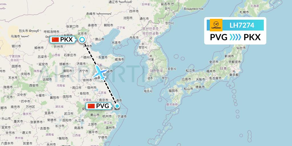 LH7274 Lufthansa Flight Map: Shanghai to Beijing