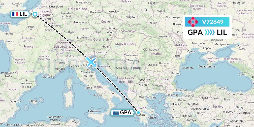 V72649 Volotea Flight Map: Patras to Lille