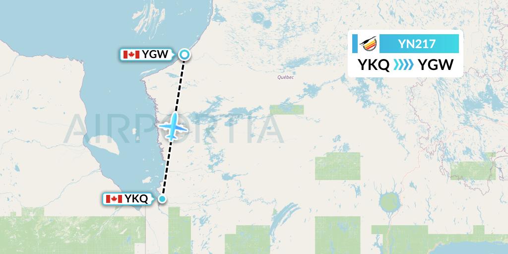 YN217 Air Creebec Flight Map: Waskaganish to Kuujjuarapik