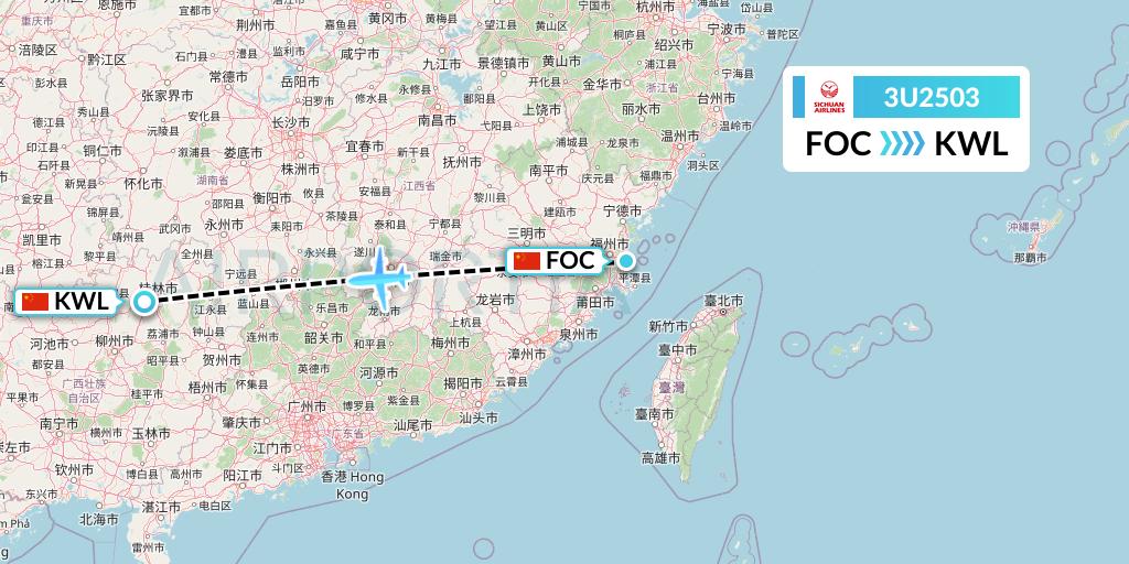 3U2503 Sichuan Airlines Flight Map: Fuzhou to Guilin