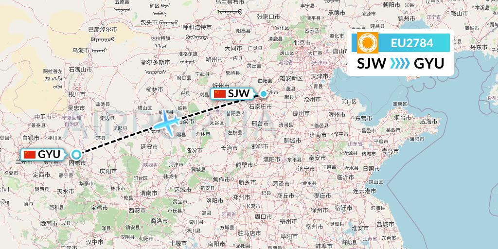 EU2784 Chengdu Airlines Flight Map: Shijiazhuang to Guyuan