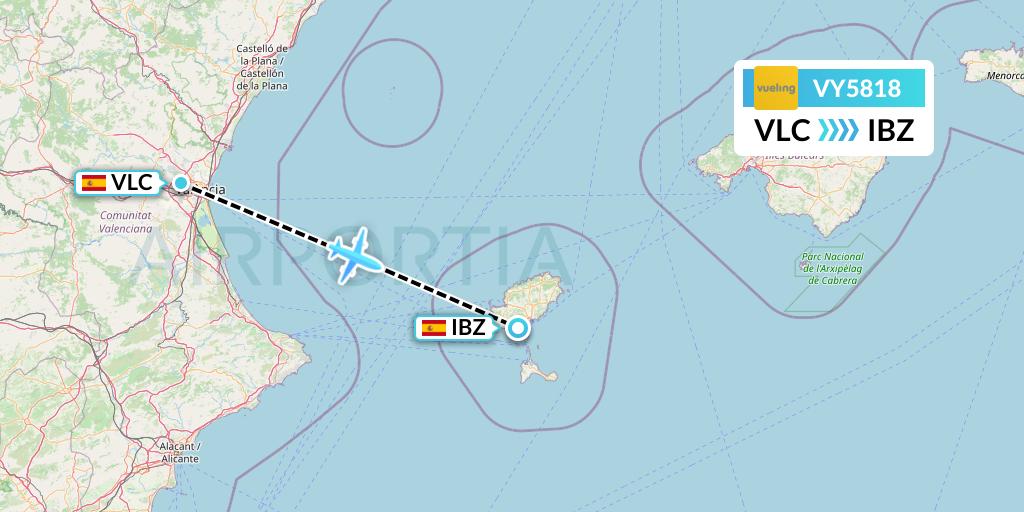 VY5818 Vueling Flight Map: Valencia to Ibiza
