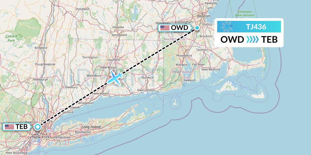 TJ436 Tradewind Aviation Flight Map: Norwood to Teterboro