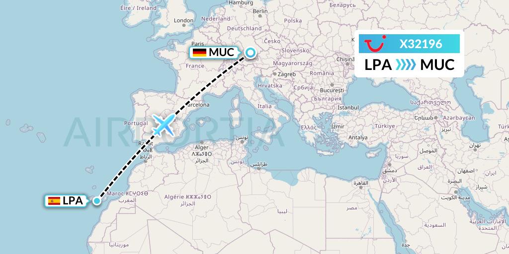 X32196 TUI fly Germany Flight Map: Las Palmas to Munich