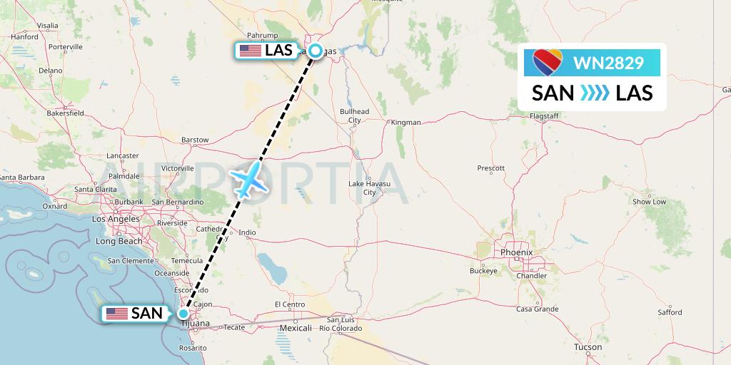 WN2829 Southwest Airlines Flight Map: San Diego to Las Vegas