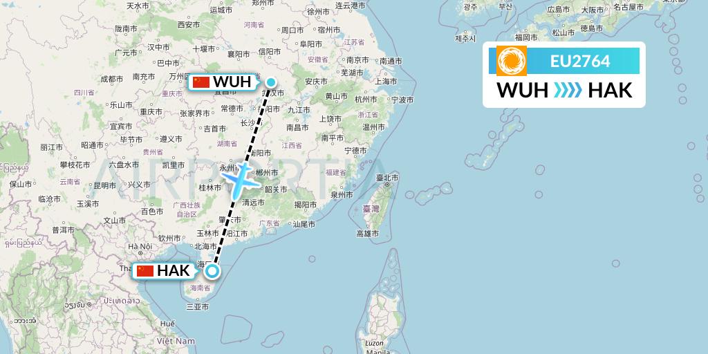 EU2764 Chengdu Airlines Flight Map: Wuhan to Haikou