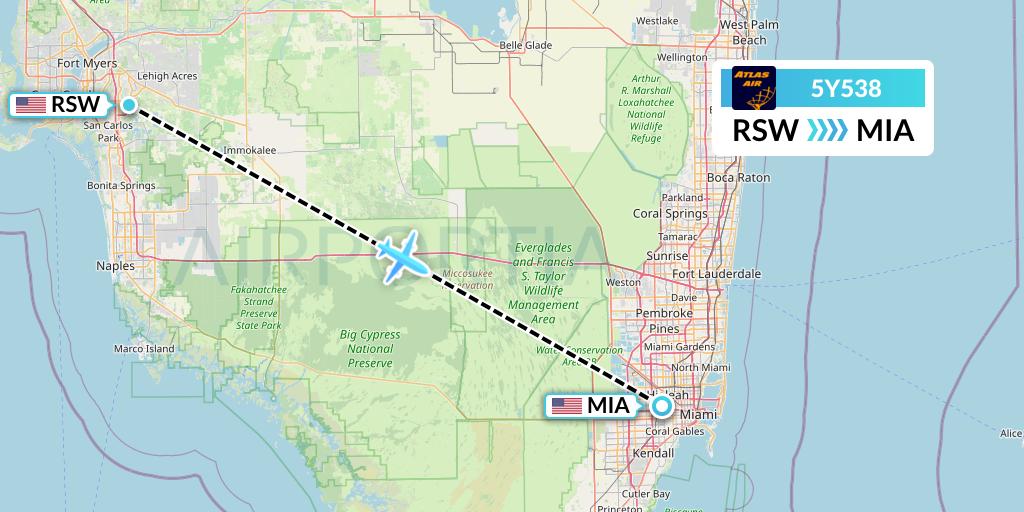 5Y538 Atlas Air Flight Map: Fort Myers to Miami